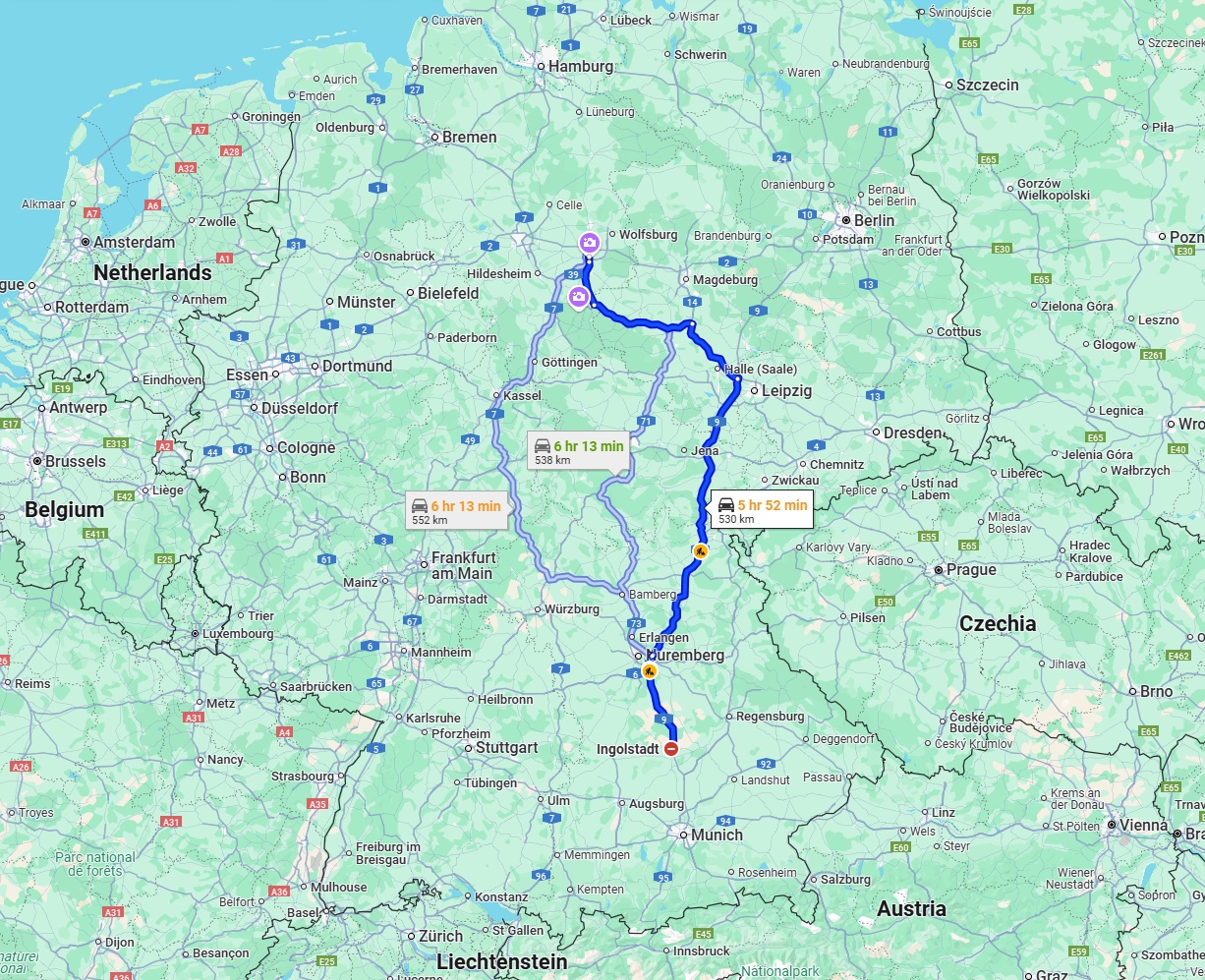 Anreise von Ingolstadt Zu Braunschweig Über via A9