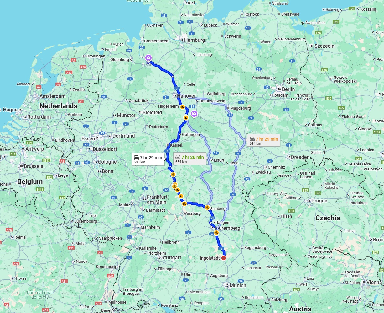 Anreise von Ingolstadt Zu Bremen Über via A7