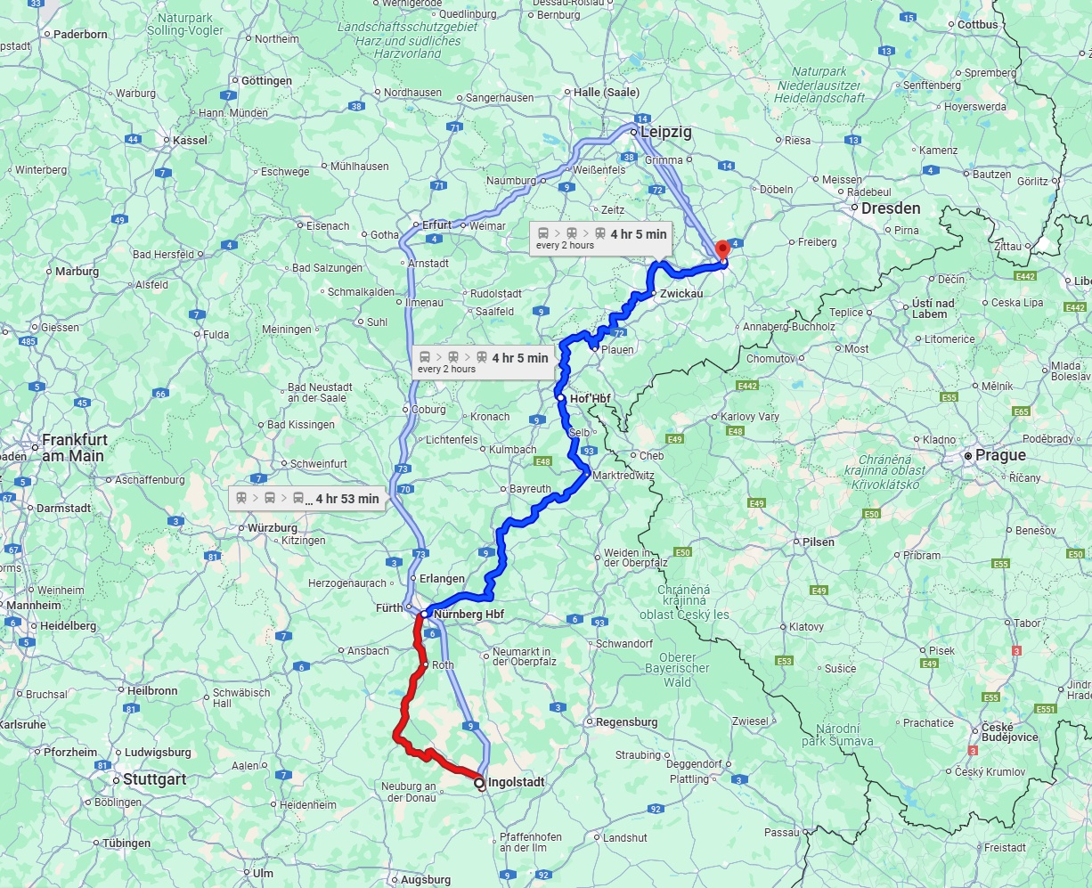 Anreise von Ingolstadt Zu Chemnitz Über 