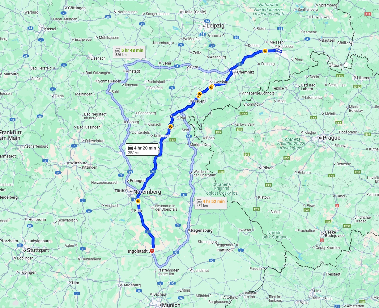Anreise von Ingolstadt Zu Dresden Über via A9 and A72