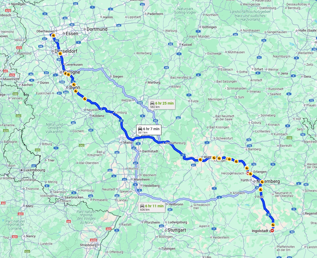 Anreise von Ingolstadt Zu Duisburg Über via A3
