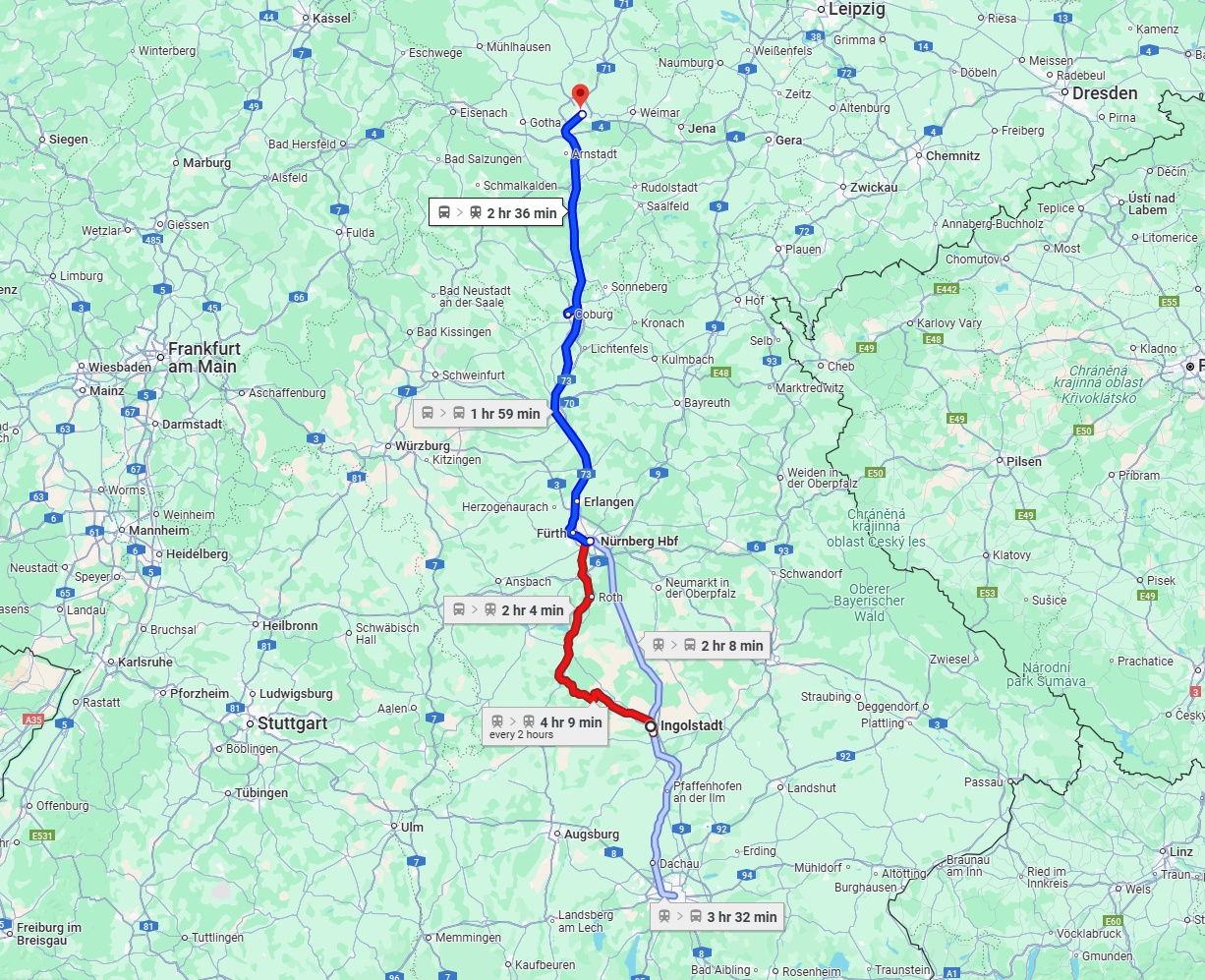 Anreise von Ingolstadt Zu Erfurt Über 