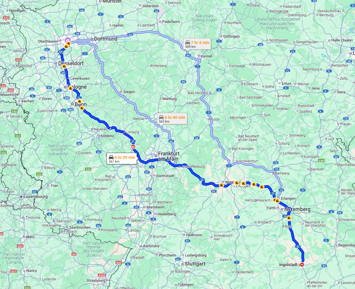Anreise von Ingolstadt Zu Essen Über via A3