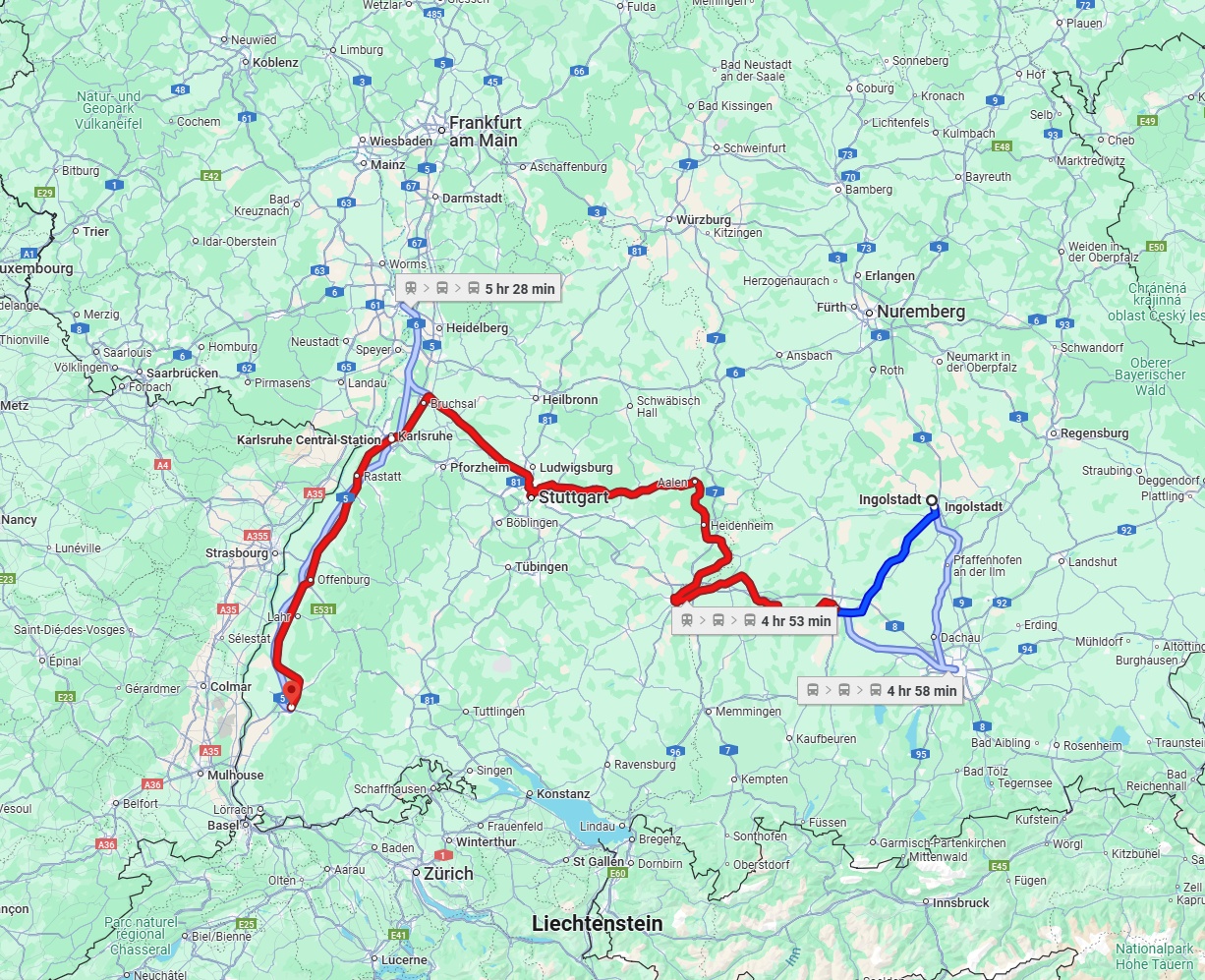 Anreise von Ingolstadt Zu Freiburg im Breisgau Über 