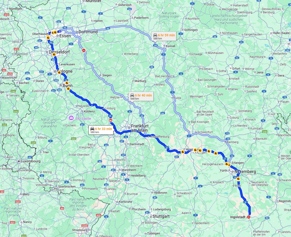 Anreise von Ingolstadt Zu Gelsenkirchen Über via A3