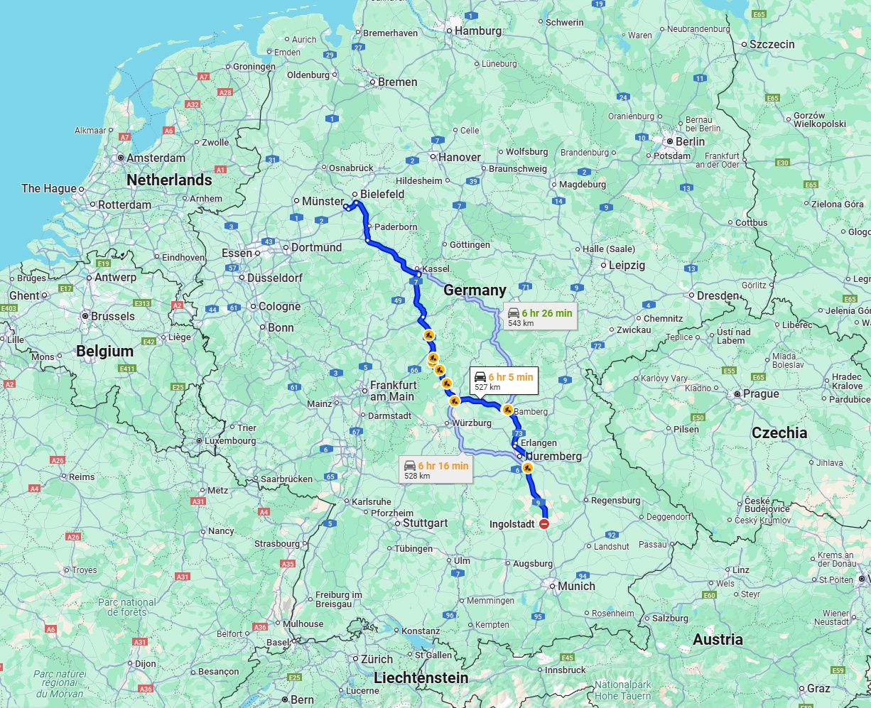 Anreise von Ingolstadt Zu Gütersloh Über via A7