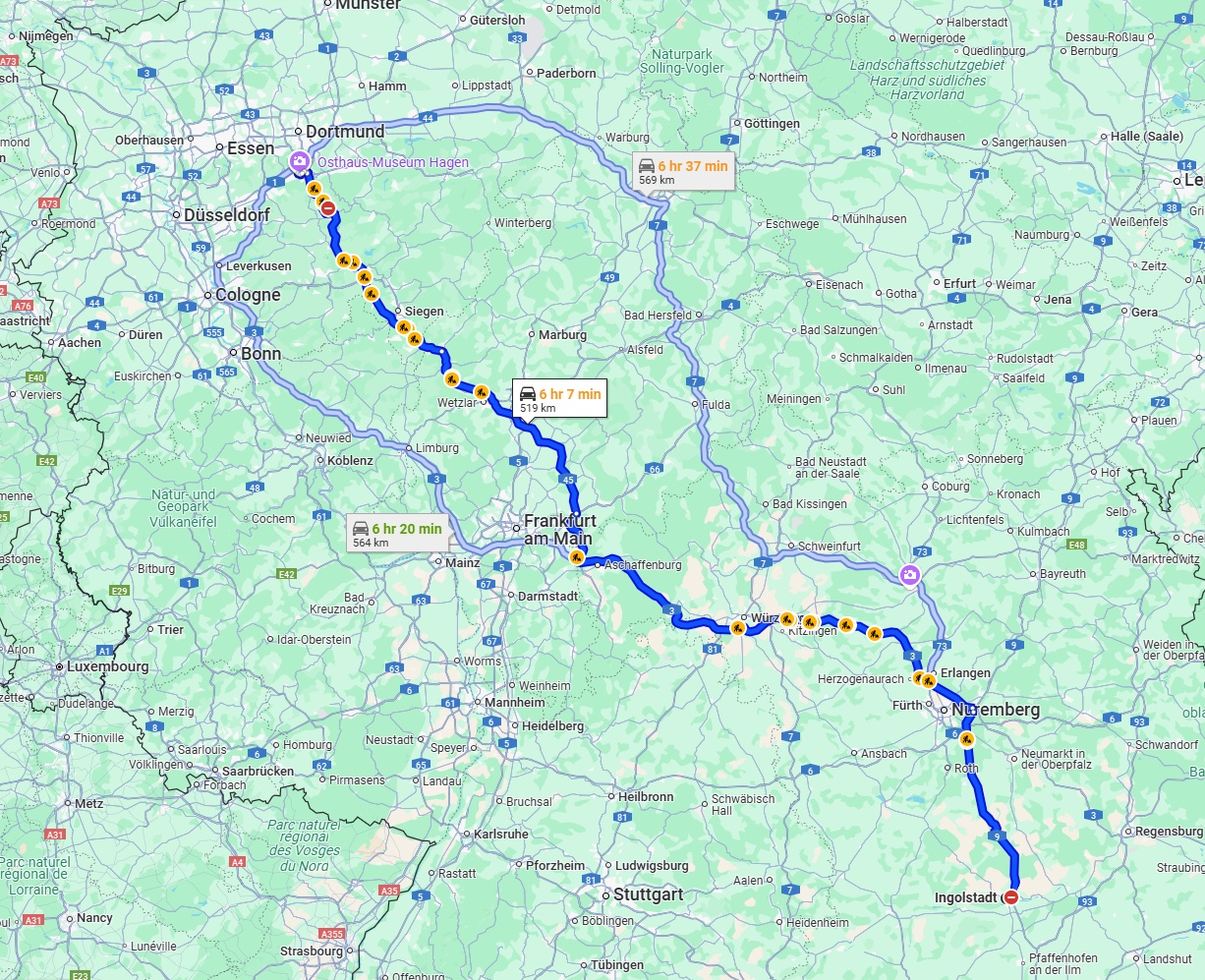 Anreise von Ingolstadt Zu Hagen Über via A3 and A45