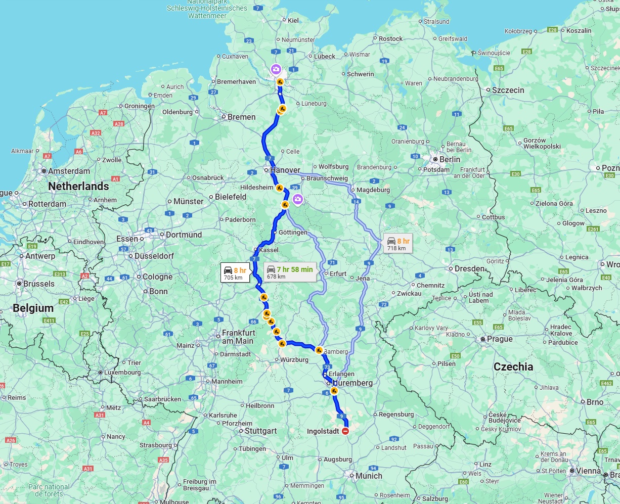 Anreise von Ingolstadt Zu Hamburg Über via A7