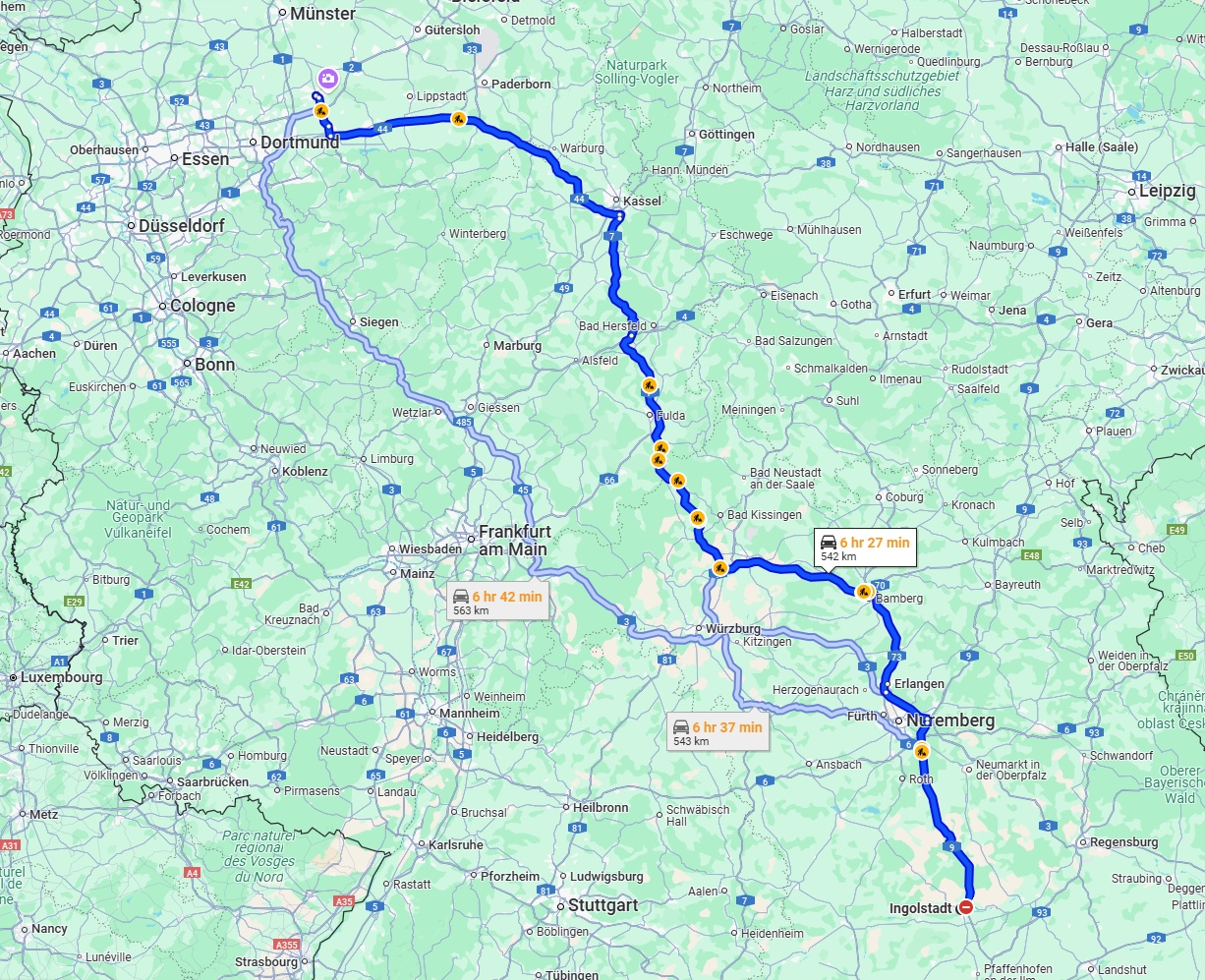 Anreise von Ingolstadt Zu Hamm Über via A7