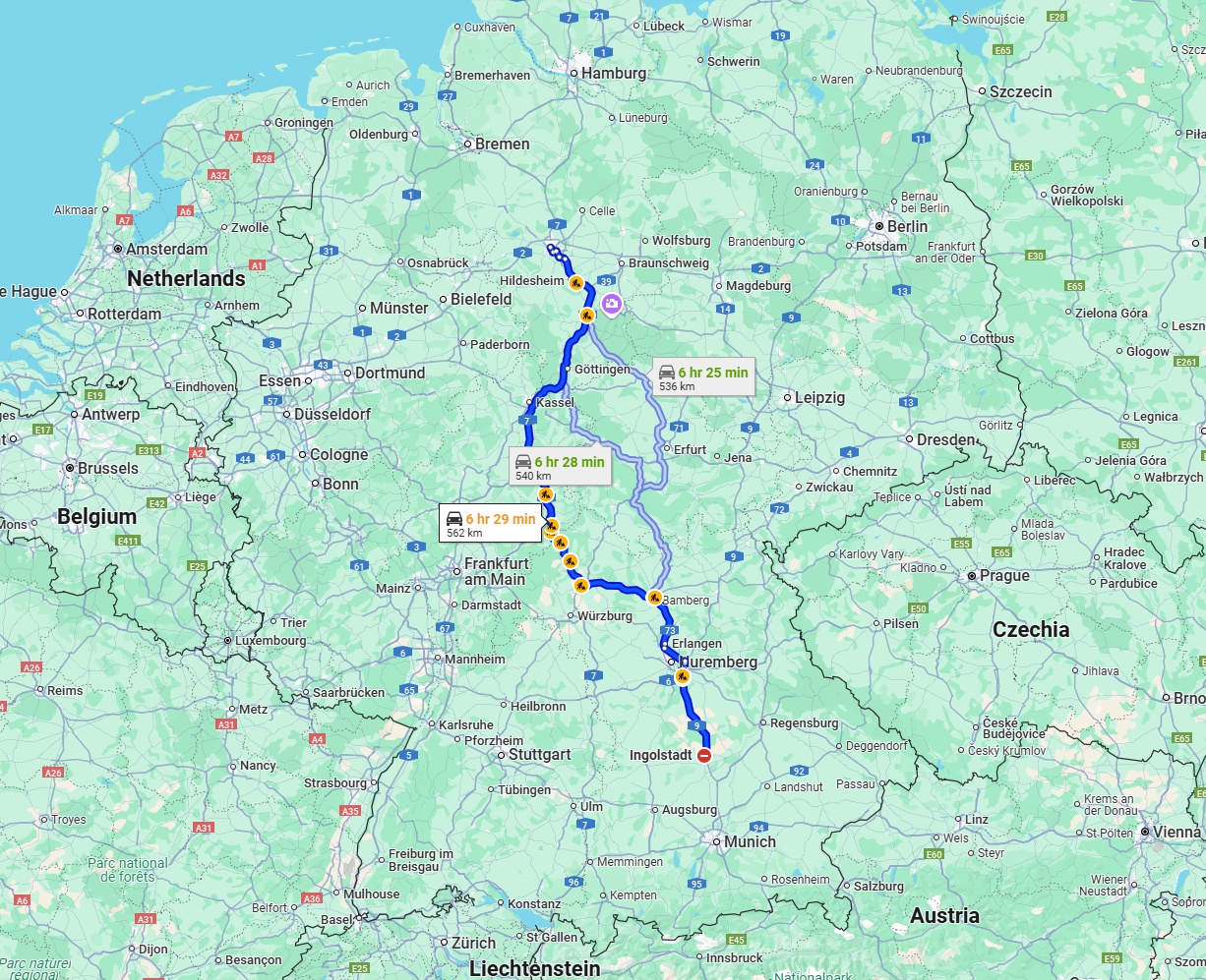 Anreise von Ingolstadt Zu Hannover Über via A7
