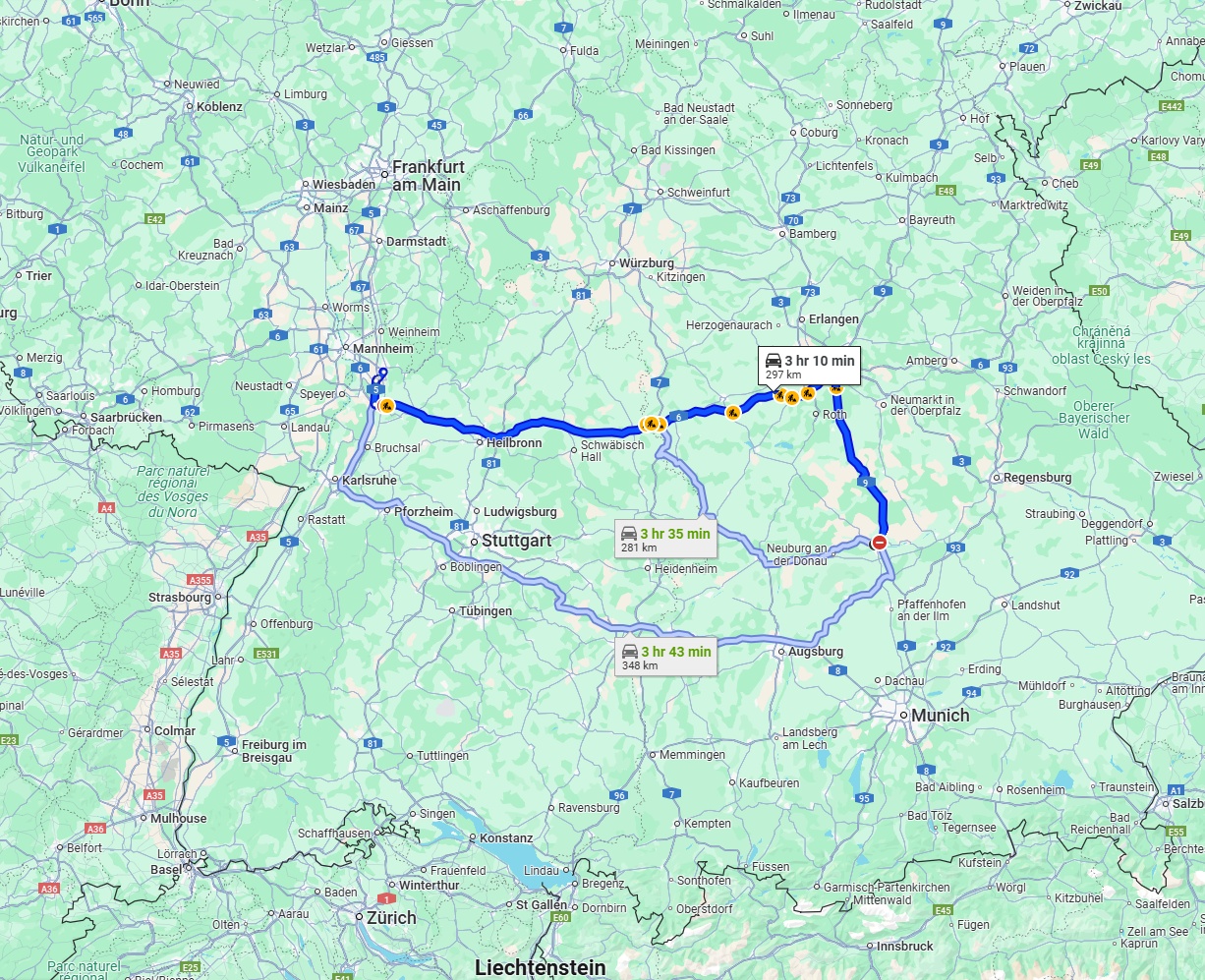 Anreise von Ingolstadt Zu Heidelberg Über via A6