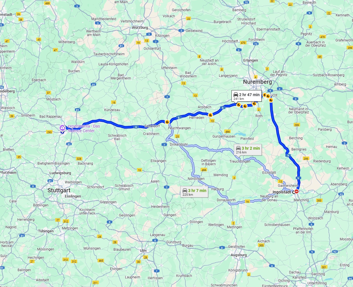 Anreise von Ingolstadt Zu Heilbronn Über via A9 and A6