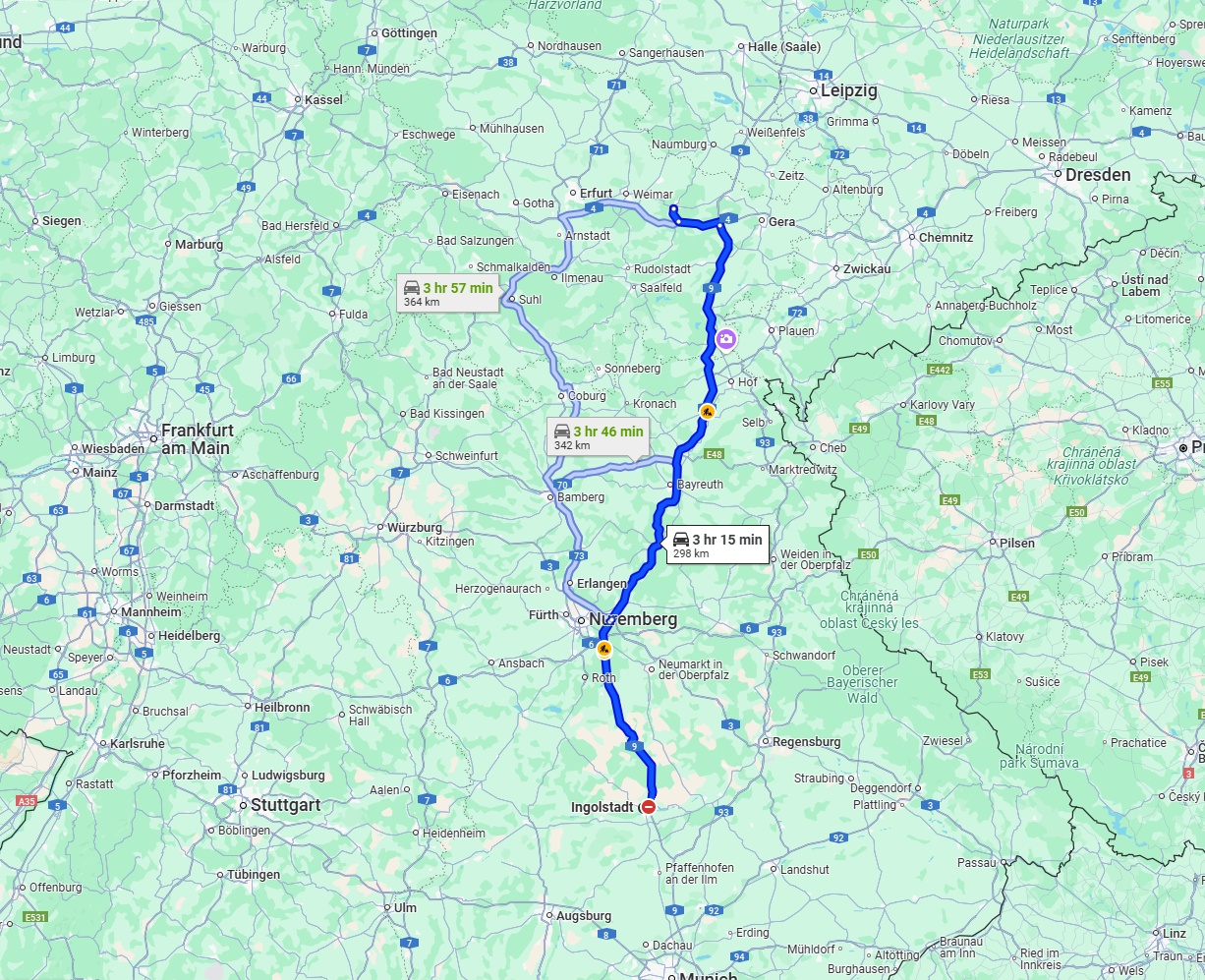 Anreise von Ingolstadt Zu Jena Über via A9