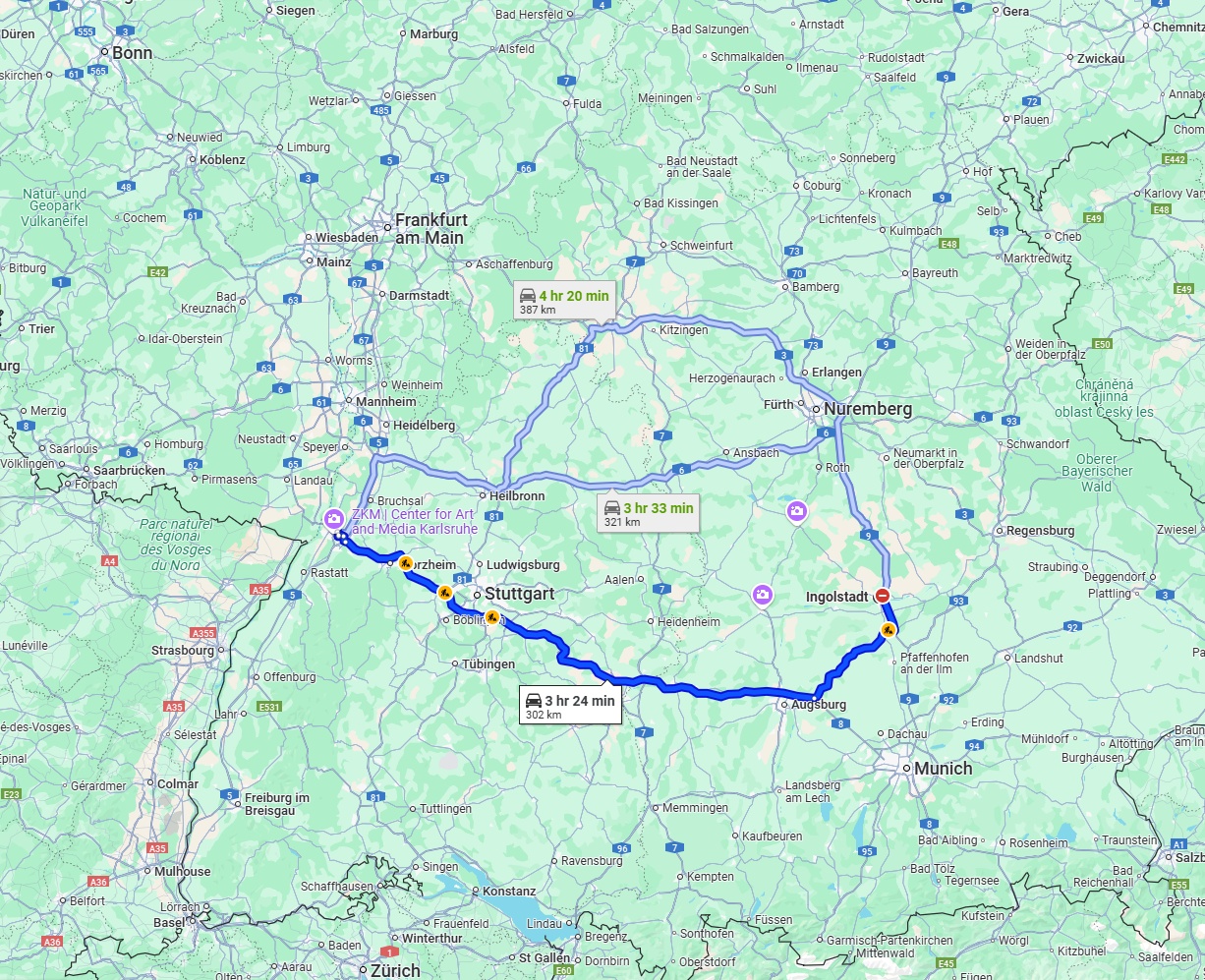 Anreise von Ingolstadt Zu Karlsruhe Über via A8