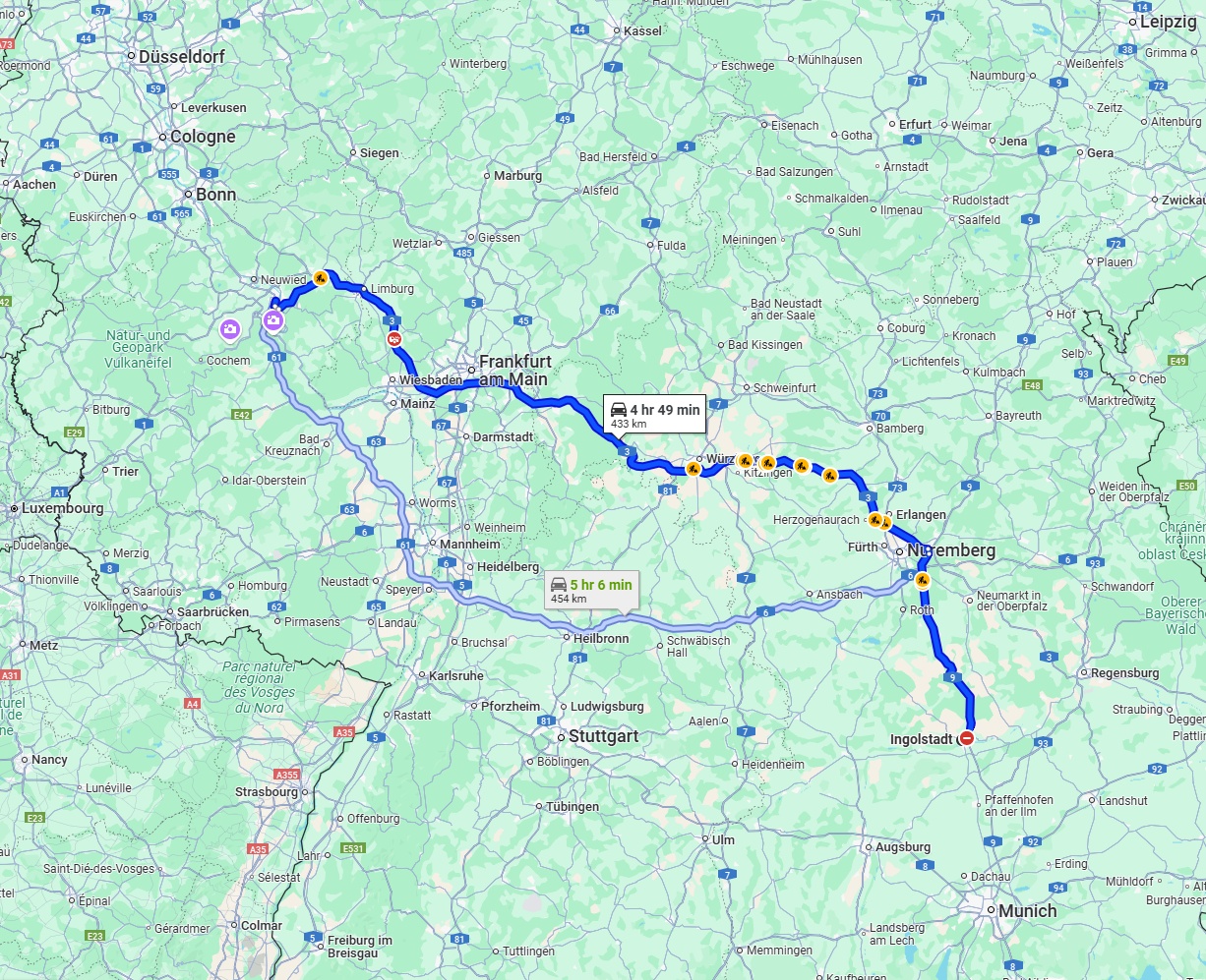 Anreise von Ingolstadt Zu Koblenz Über via A3