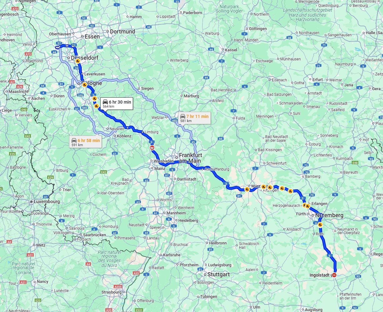 Anreise von Ingolstadt Zu Krefeld Über via A3
