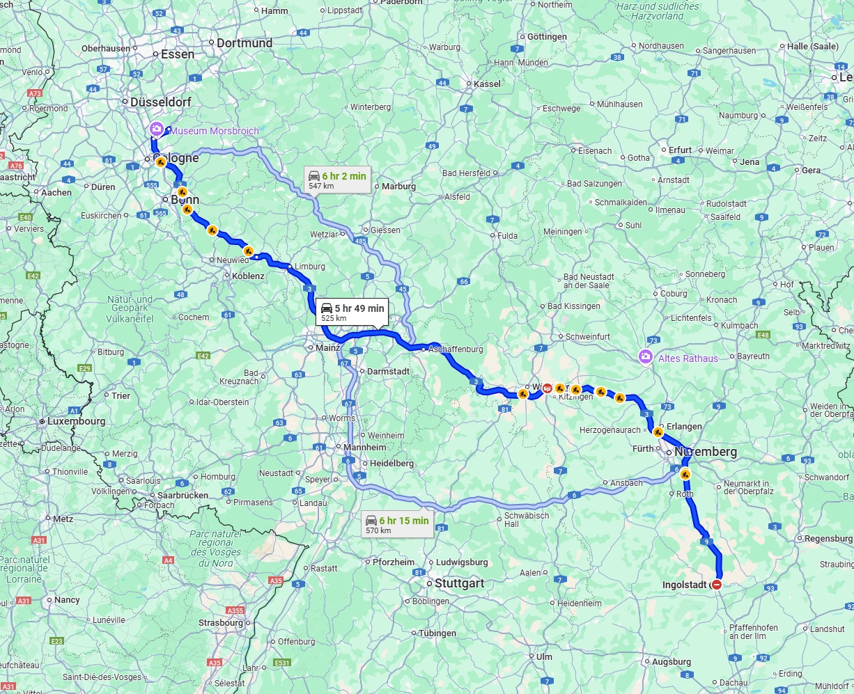 Anreise von Ingolstadt Zu Leverkusen Über via A3