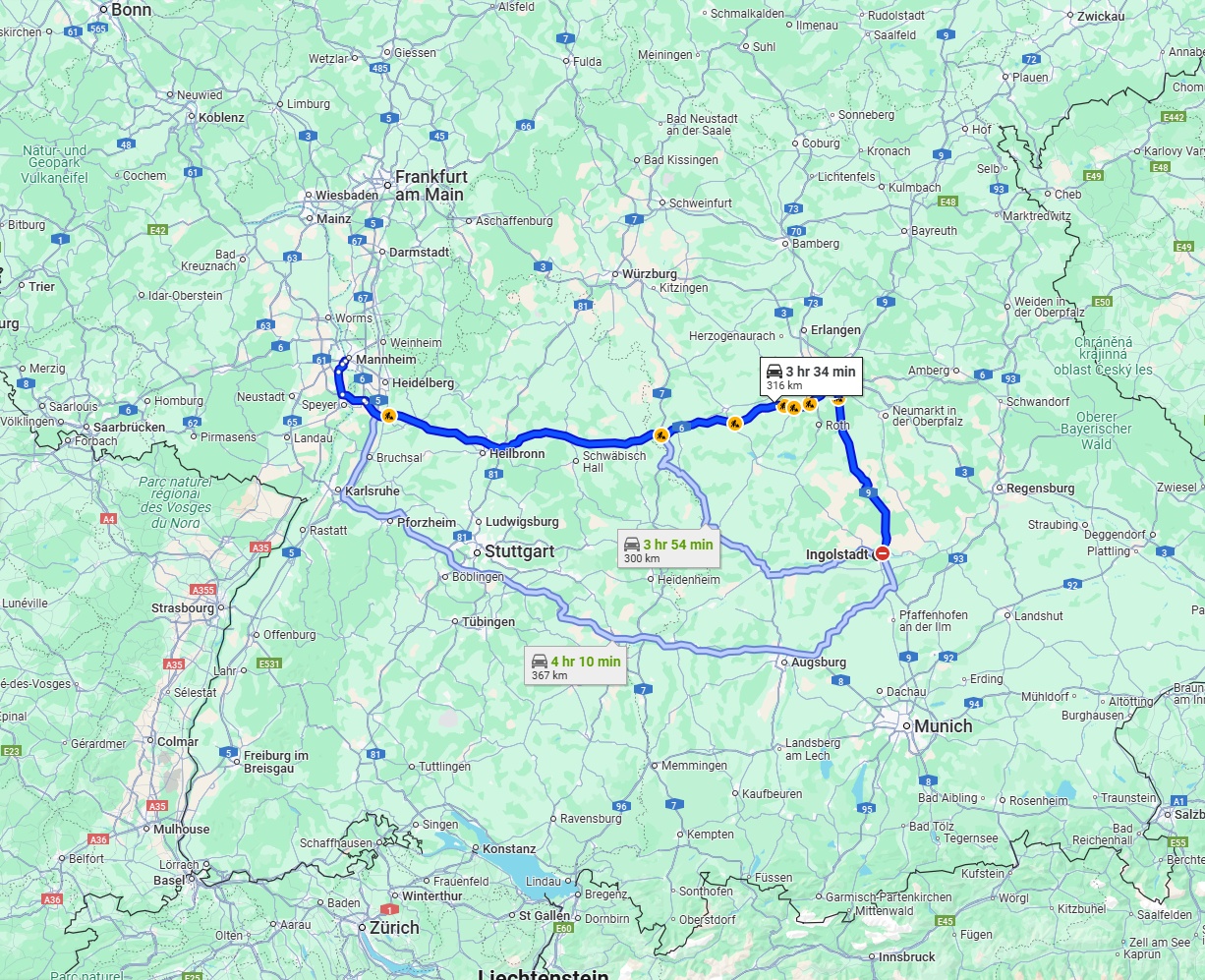 Anreise von Ingolstadt Zu Ludwigshafen am Rhein Über via A6