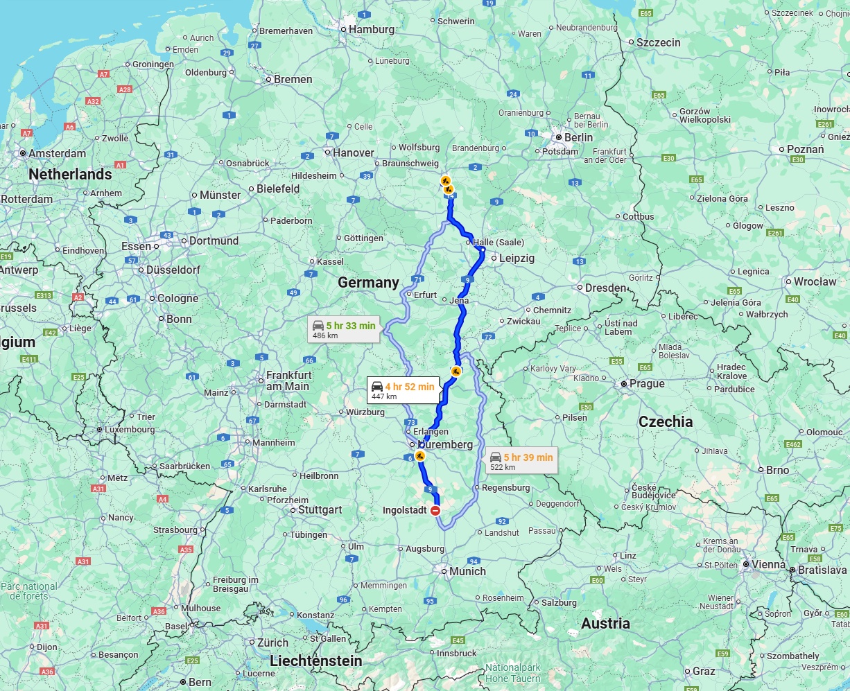 Anreise von Ingolstadt Zu Magdeburg Über via A9