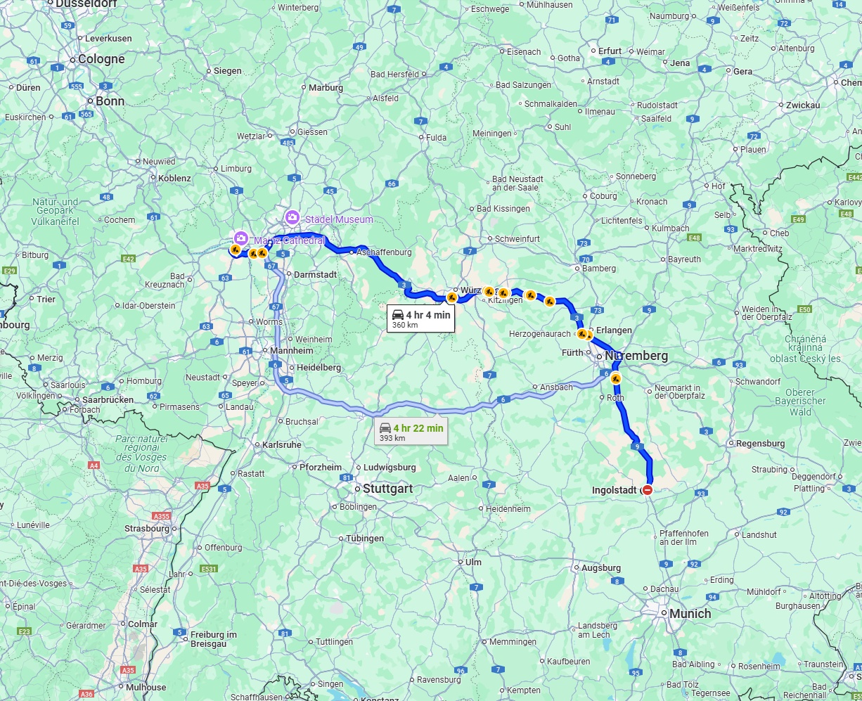 Anreise von Ingolstadt Zu Mainz Über via A3