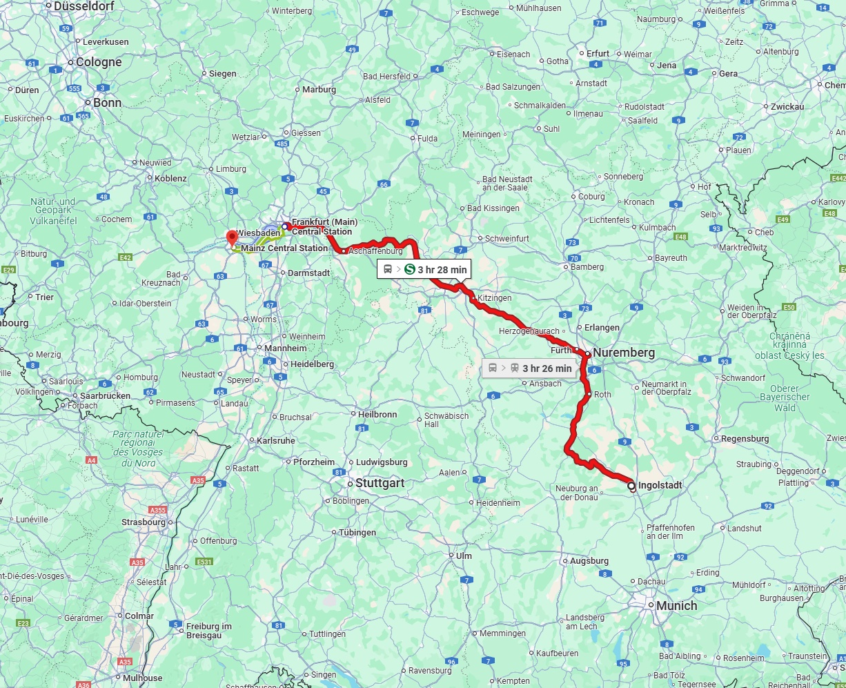 Anreise von Ingolstadt Zu Mainz Über 