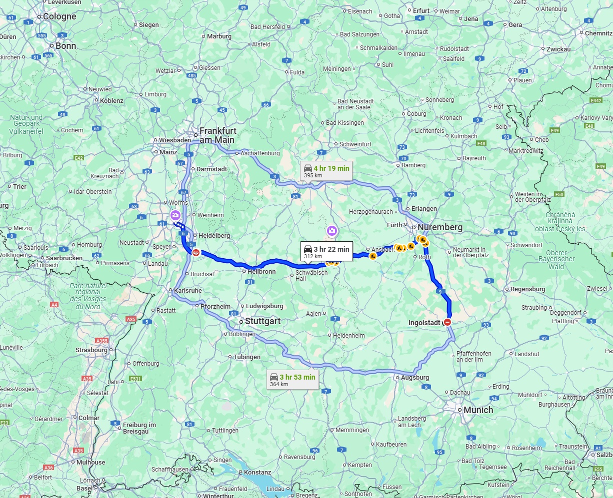 Anreise von Ingolstadt Zu Mannheim Über via A6
