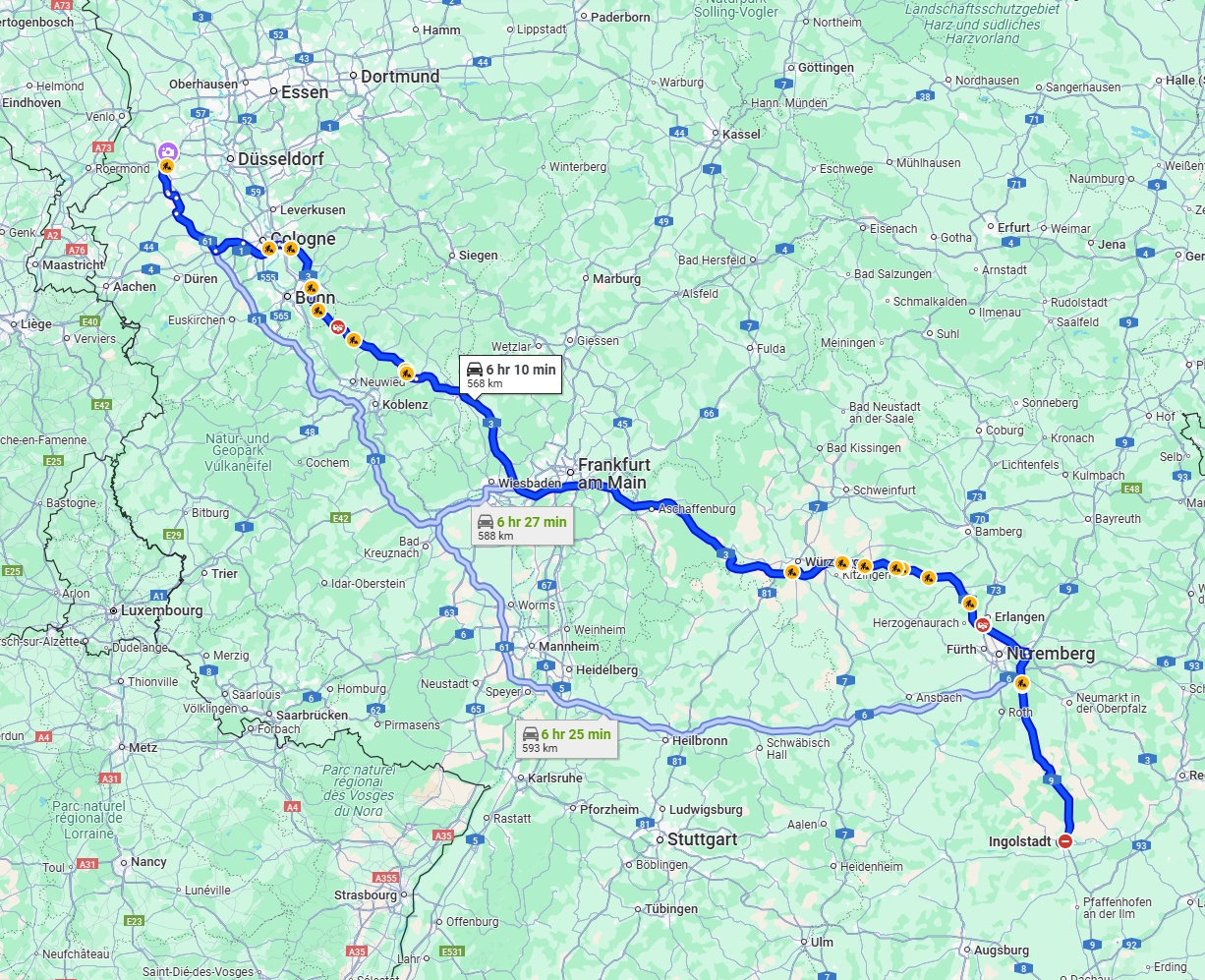 Anreise von Ingolstadt Zu Mönchengladbach Über via A3