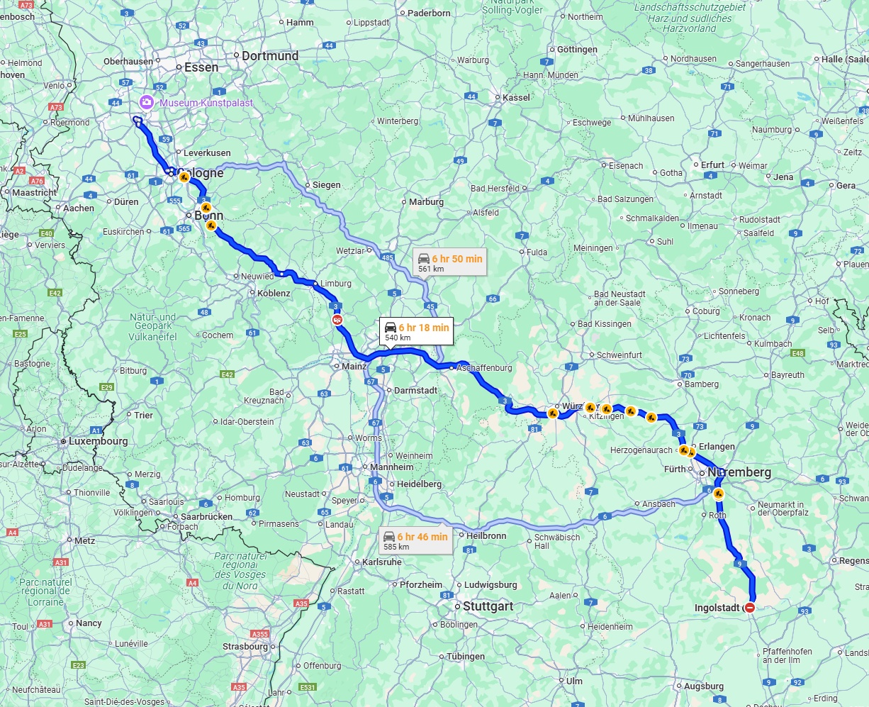 Anreise von Ingolstadt Zu Neuss Über via A3