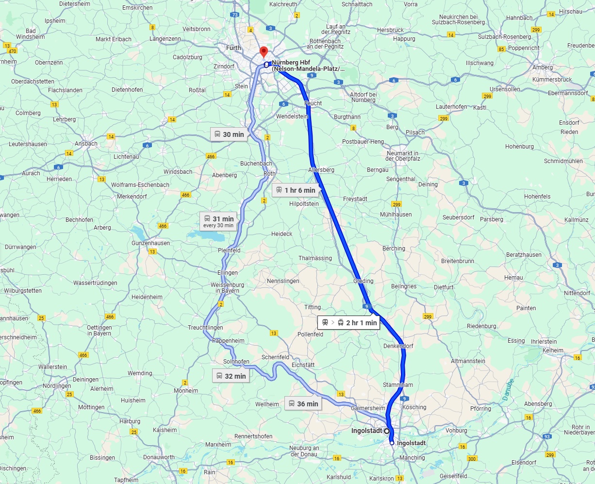 Anreise von Ingolstadt Zu Nürnberg Über 