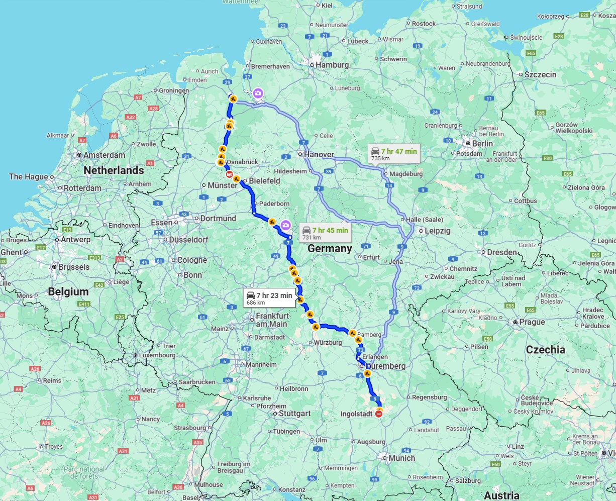 Anreise von Ingolstadt Zu Oldenburg Über via A7