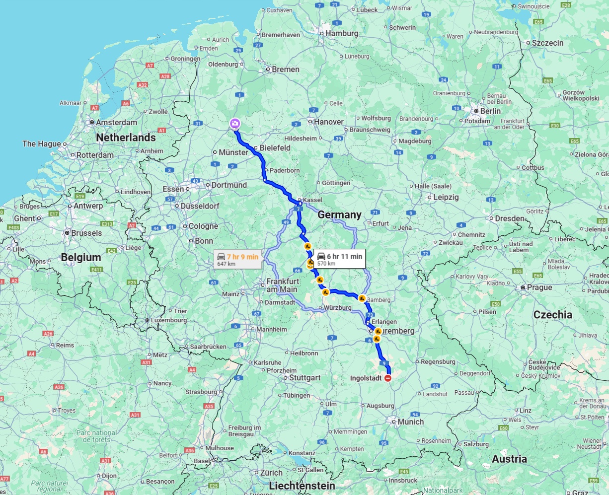 Anreise von Ingolstadt Zu Osnabrück Über via A7