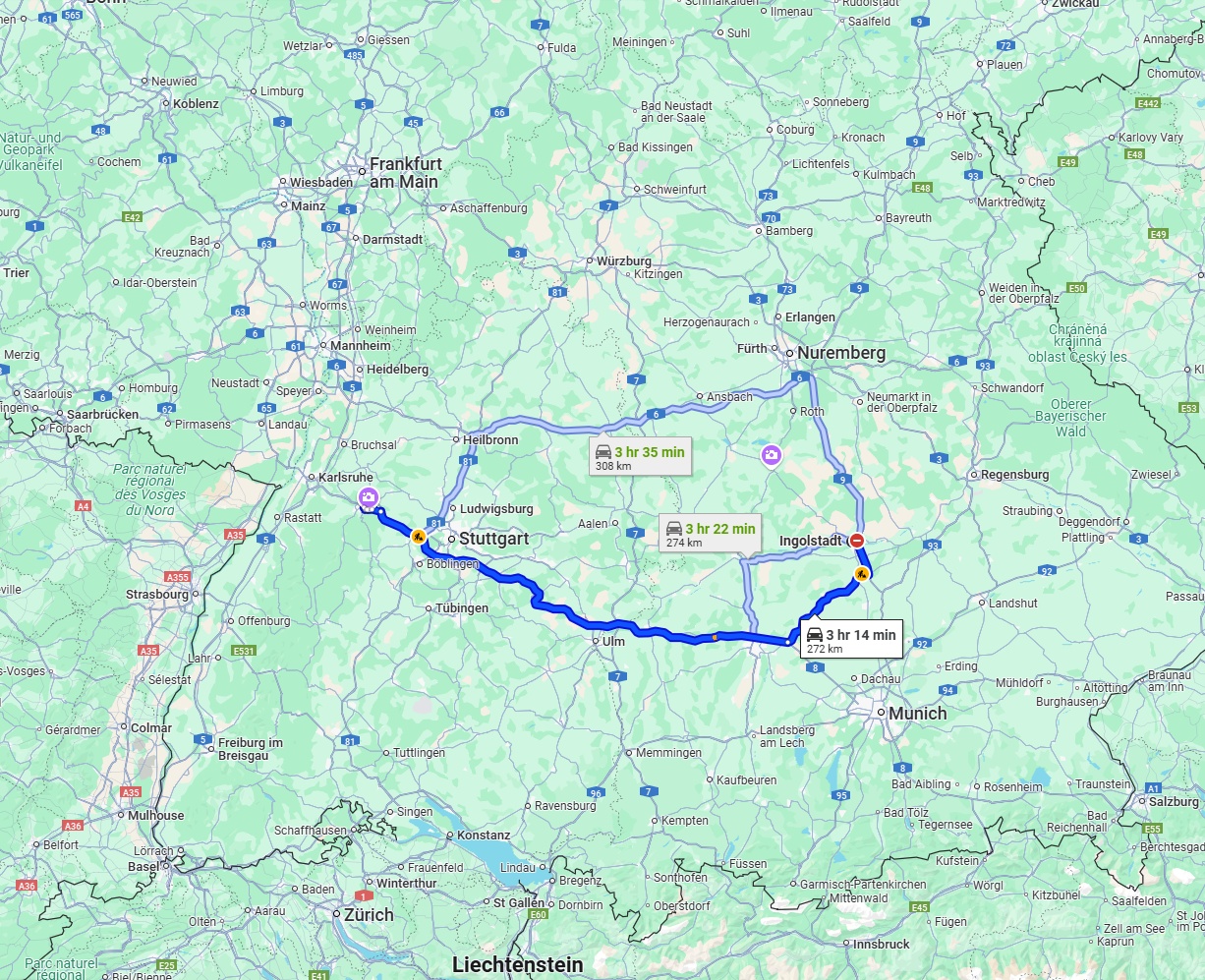 Anreise von Ingolstadt Zu Pforzheim Über via A8