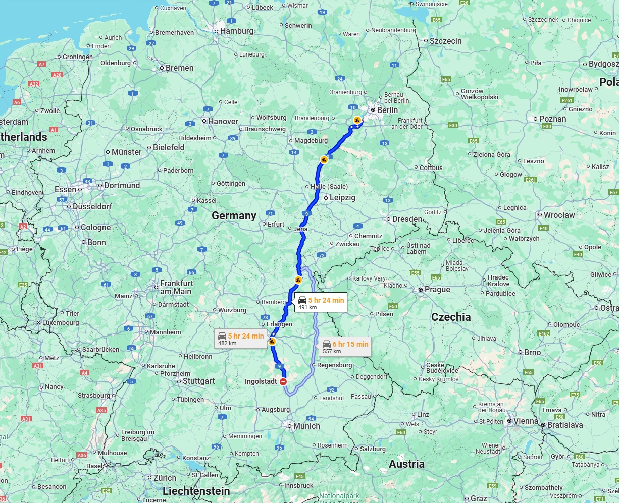 Anreise von Ingolstadt Zu Potsdam Über via A9