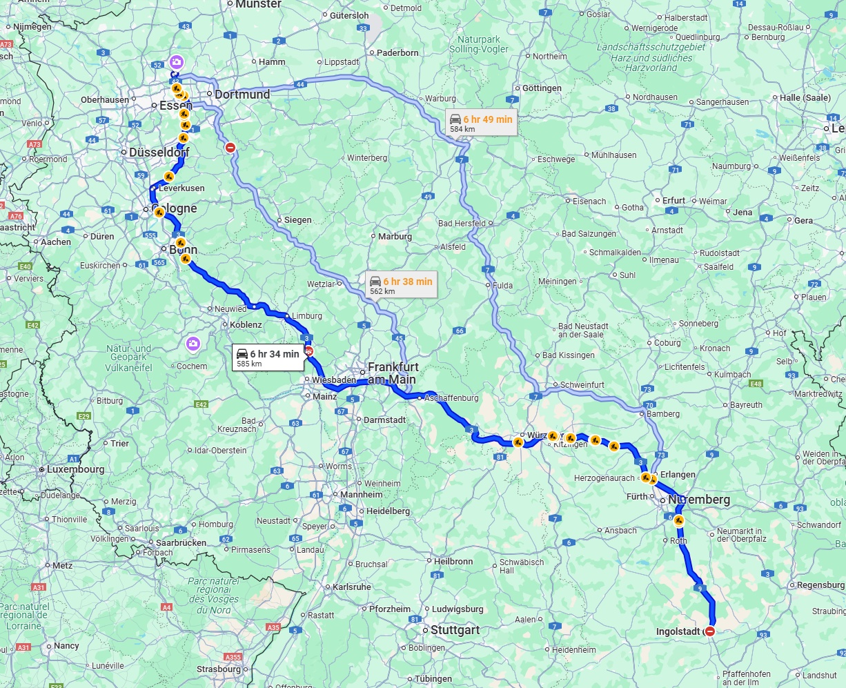 Anreise von Ingolstadt Zu Recklinghausen Über via A3