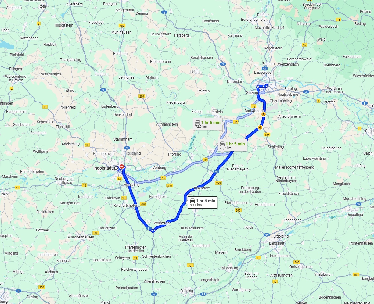 Anreise von Ingolstadt Zu Regensburg Über via A93