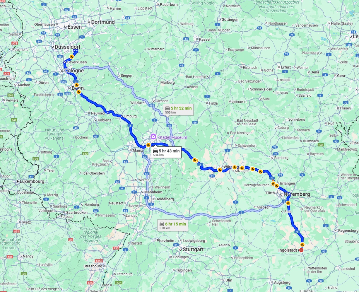 Anreise von Ingolstadt Zu Remscheid Über via A3