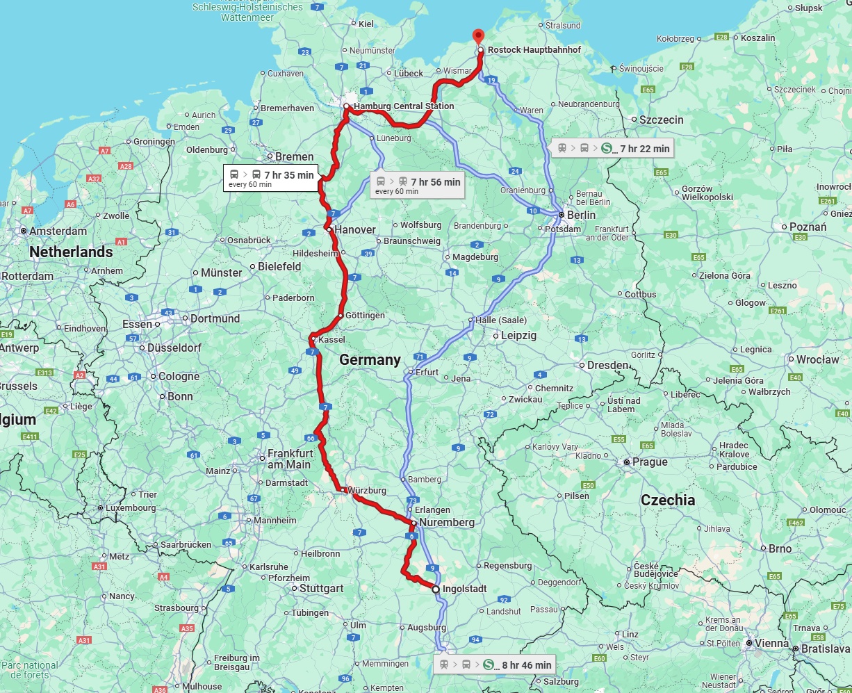 Anreise von Ingolstadt Zu Rostock Über 
