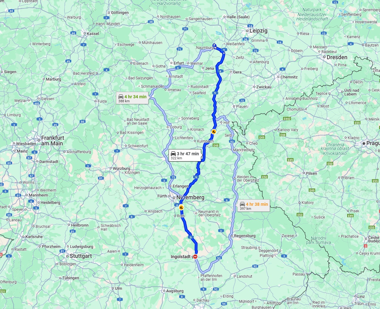 Anreise von Ingolstadt Zu Saale Über via A9