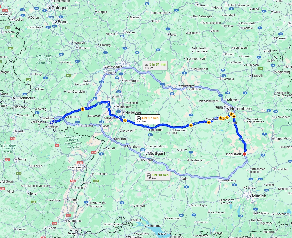 Anreise von Ingolstadt Zu Saarbrücken Über via A6
