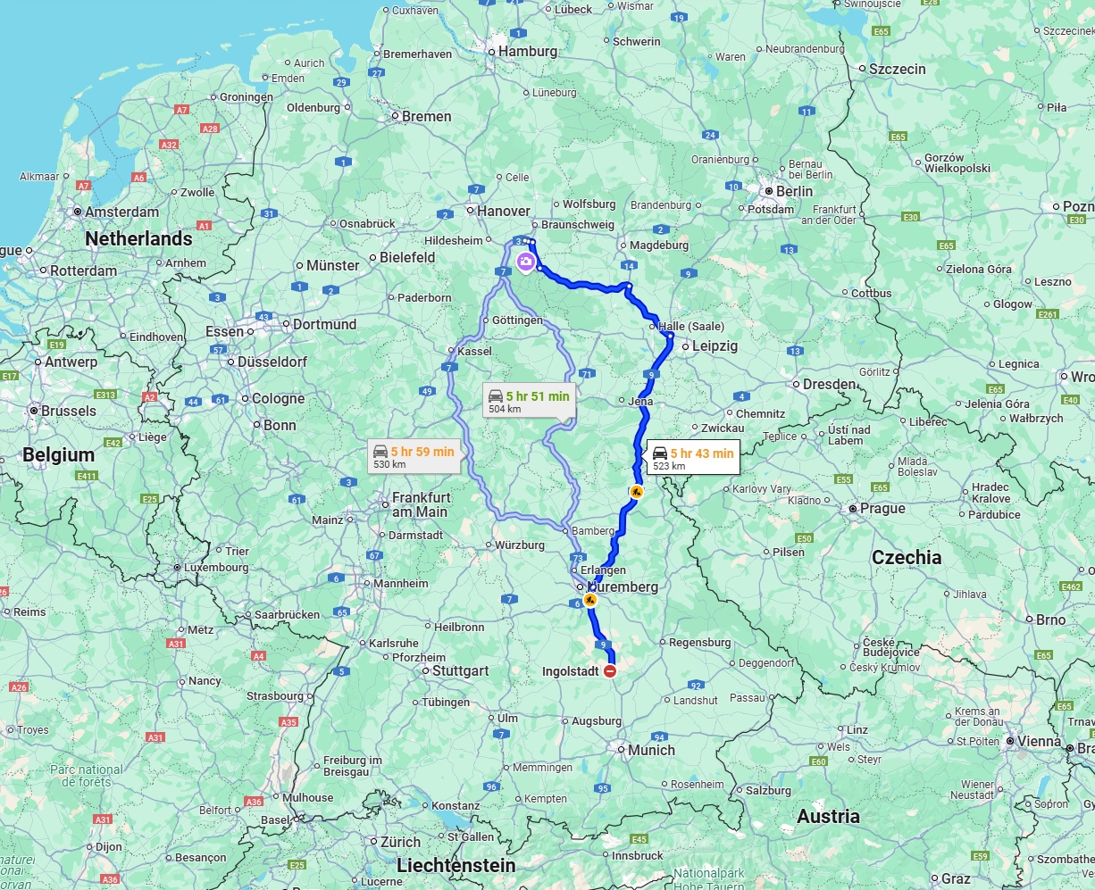 Anreise von Ingolstadt Zu Salzgitter Über via A9