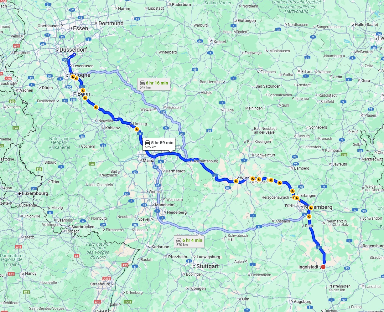 Anreise von Ingolstadt Zu Solingen Über via A3