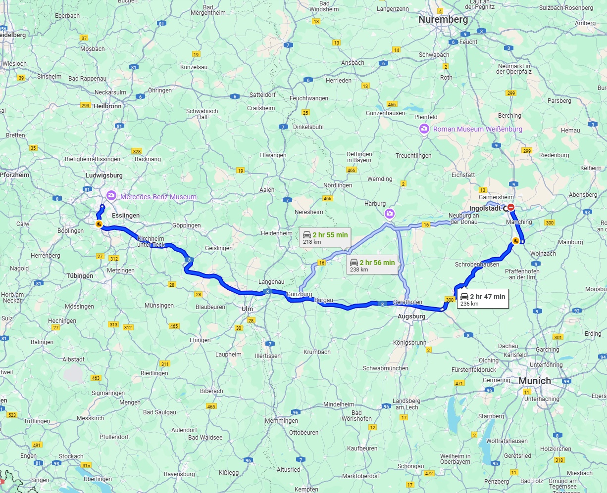 Anreise von Ingolstadt Zu Stuttgart Über via A8