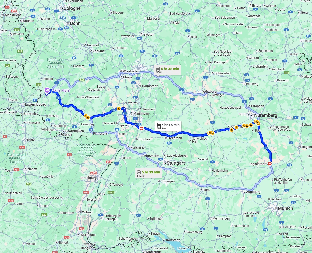 Anreise von Ingolstadt Zu Trier Über via A6