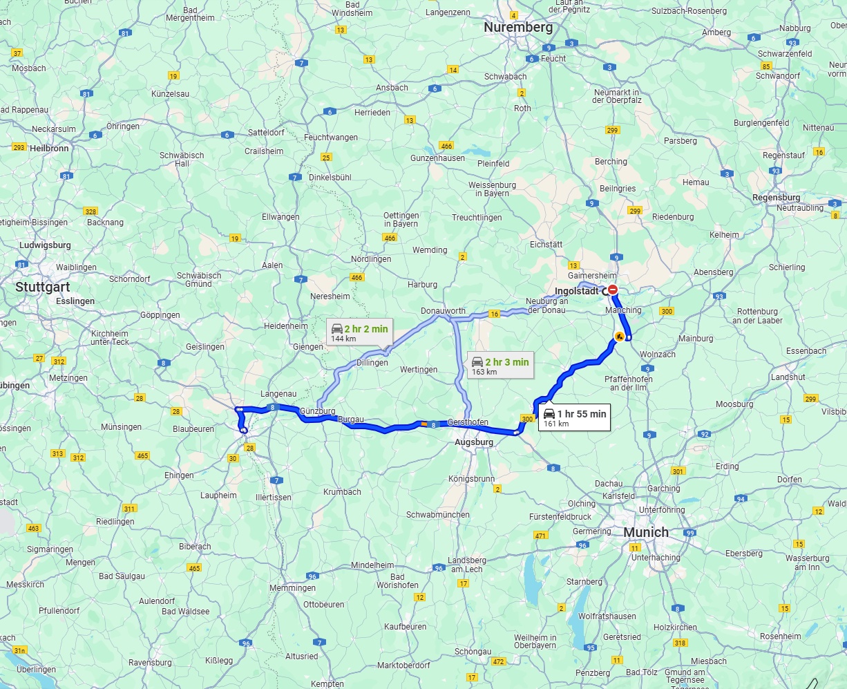 Anreise von Ingolstadt Zu Ulm Über via B300 and A8