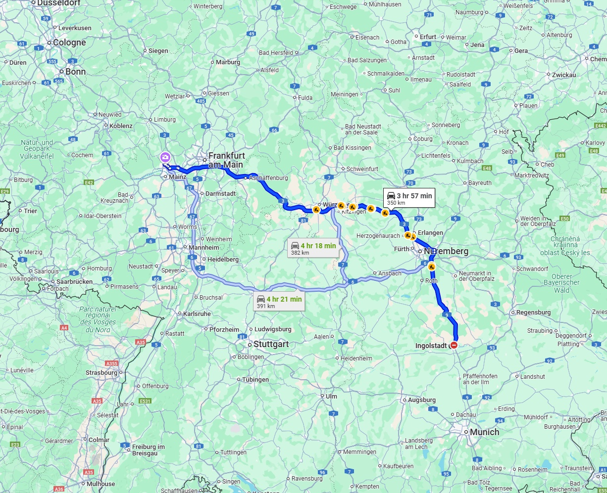Anreise von Ingolstadt Zu Wiesbaden Über via A3