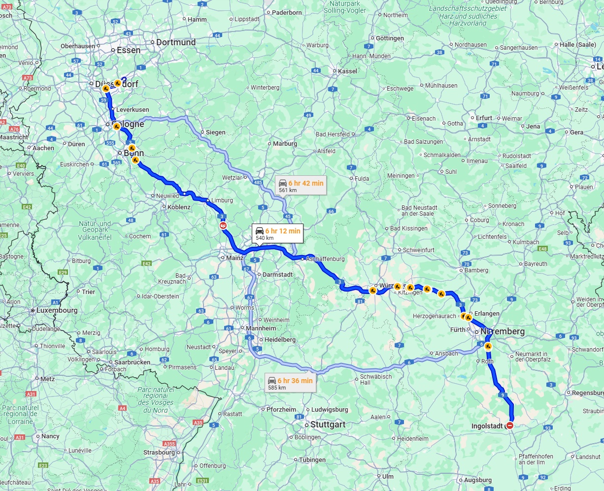 Anreise von Ingolstadt Zu Wuppertal Über via A3