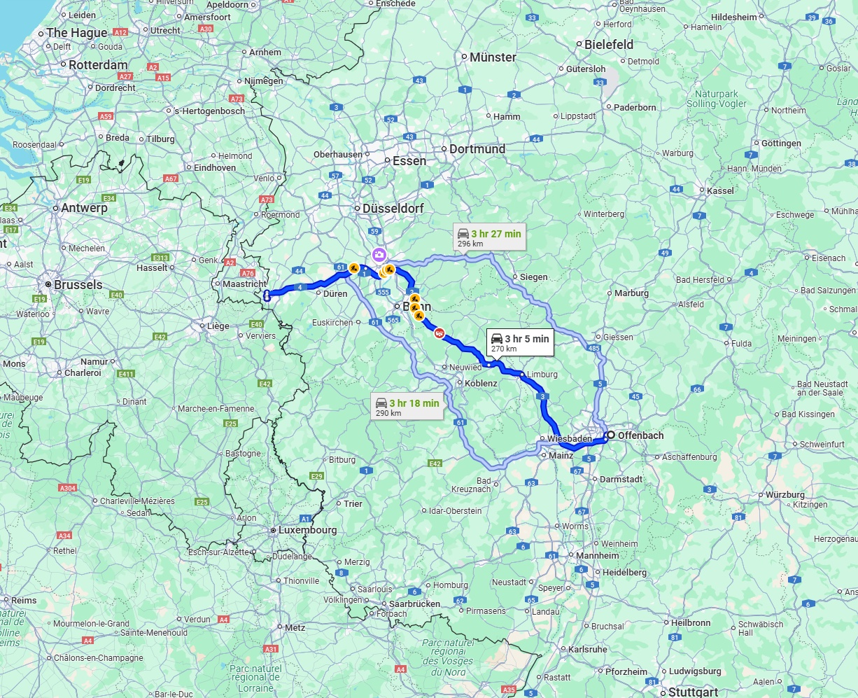 Anreise von Offenbach am Main Zu Aachen Über via A3 and A4