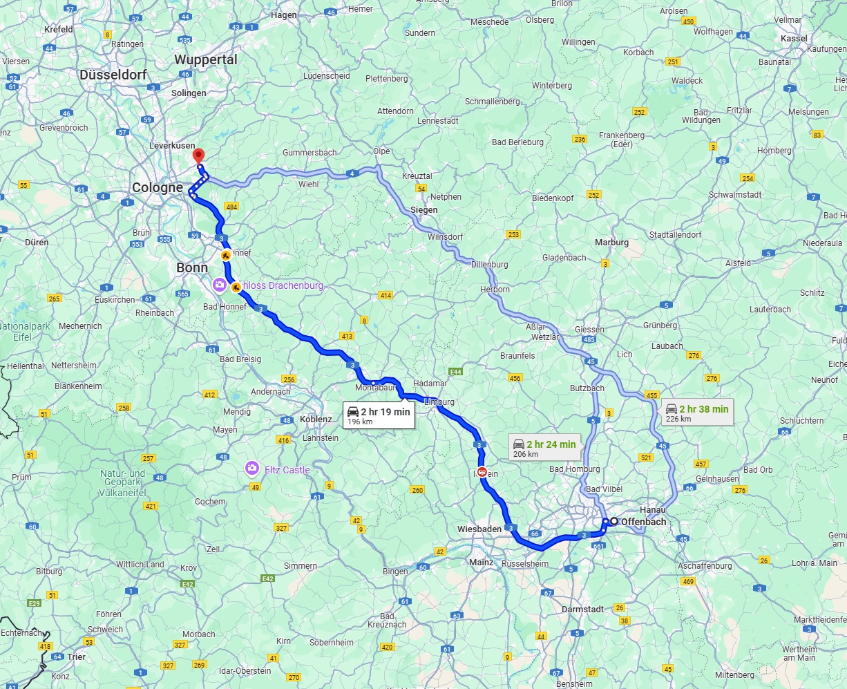 Anreise von Offenbach am Main Zu Bergisch Gladbach Über via A3