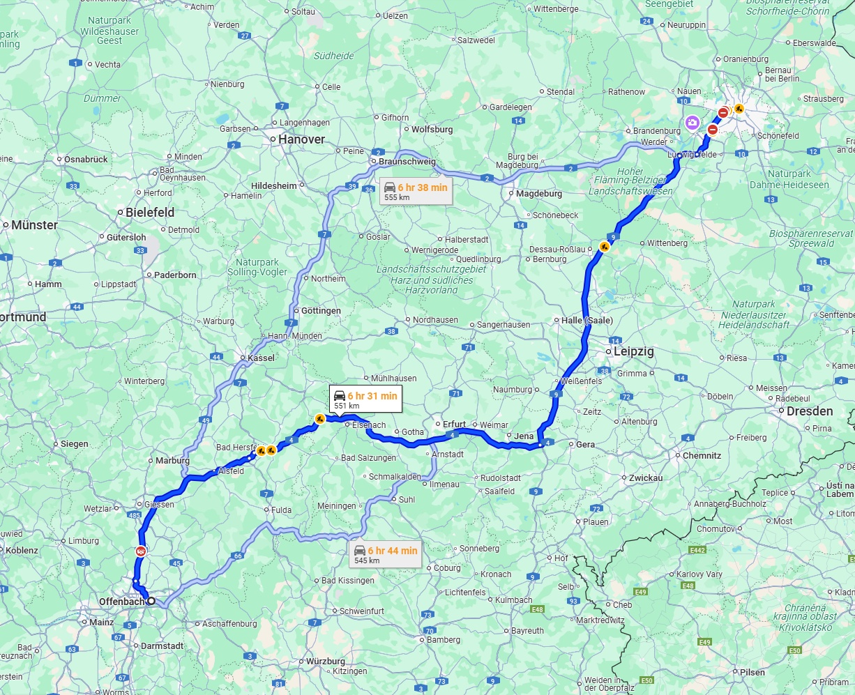 Anreise von Offenbach am Main Zu Berlin Über via A4 and A9