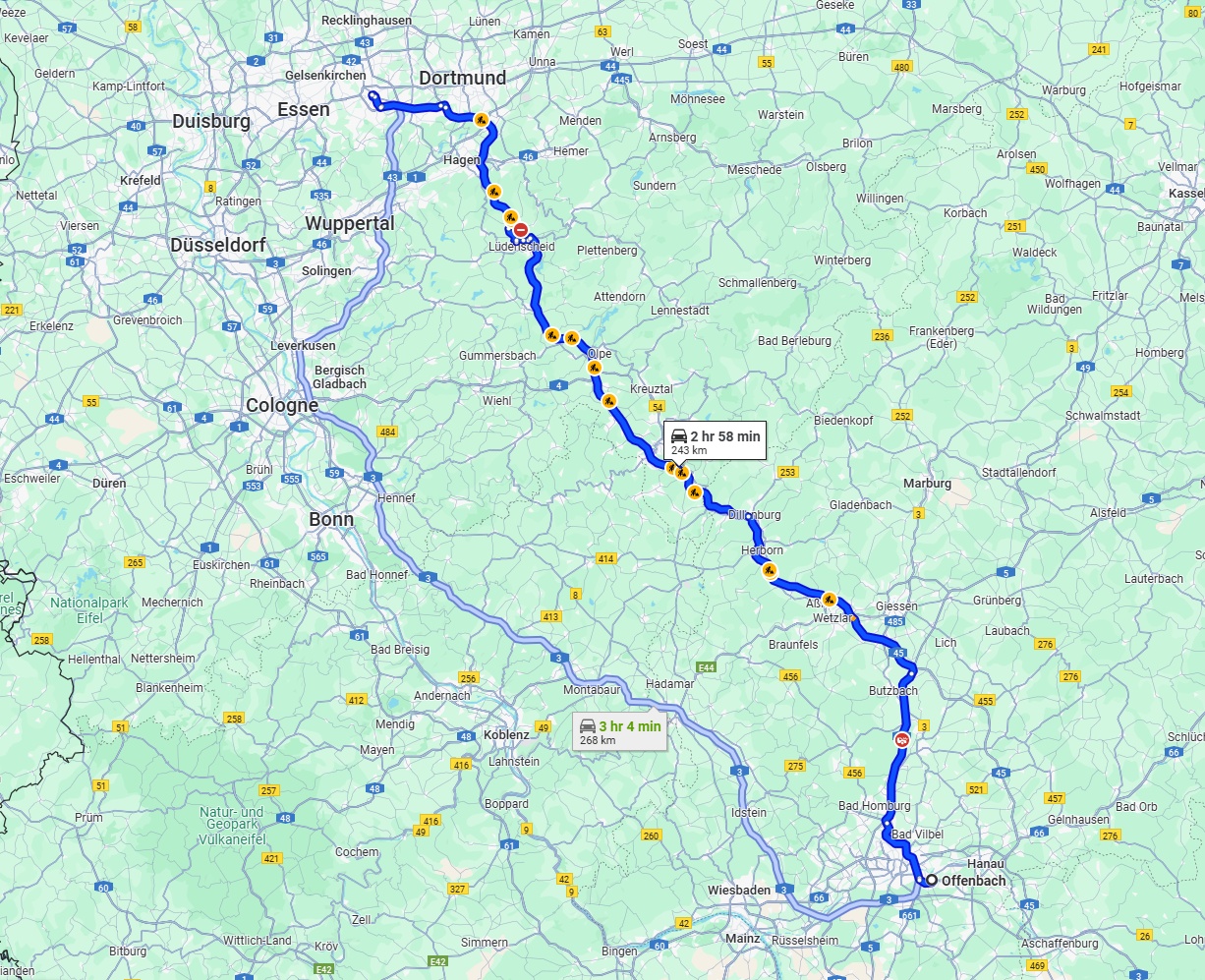 Anreise von Offenbach am Main Zu Bochum Über via A45